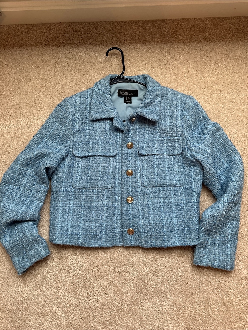 Rachel Zoe Blue Textured Tweed Cropped Jacket